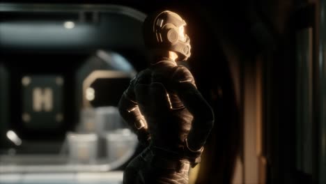 mujer steampunk en una nave espacial futurista