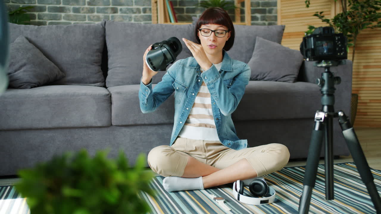 Woman Vlogging about Virtual Reality Headset