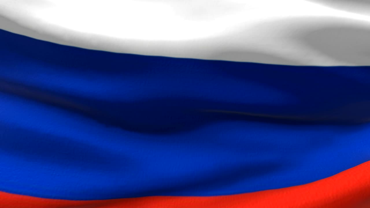 Seamless 3d animation of the Russian flag with the emblem fluttering in the wind