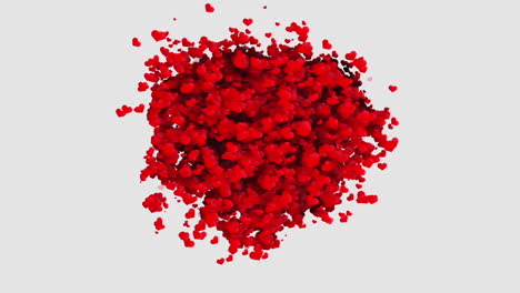 animated appearance of a large heart shape made of small flying red hearts on a white background. concept for valentines day, wedding.