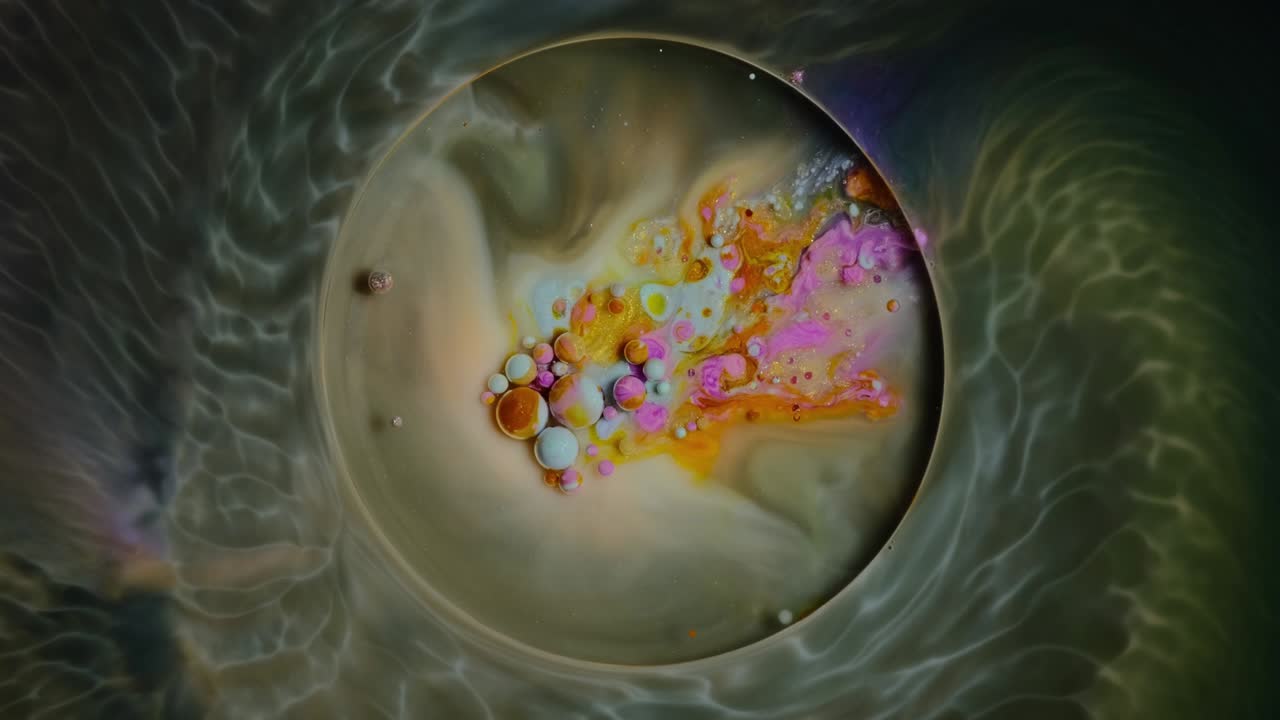 Colorful paint and bubbles abstract background 4k video