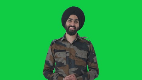 happy sikh indian army man smiling green screen