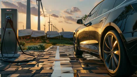 electric car charging at a renewable energy station