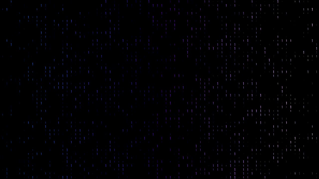 4k Gradient, colorful binary code with lots of the number ones glowing and fading out loopable background video on a black screen  for stock market and exchange, data, big data, business finance, communication, internet, virtual reality concepts