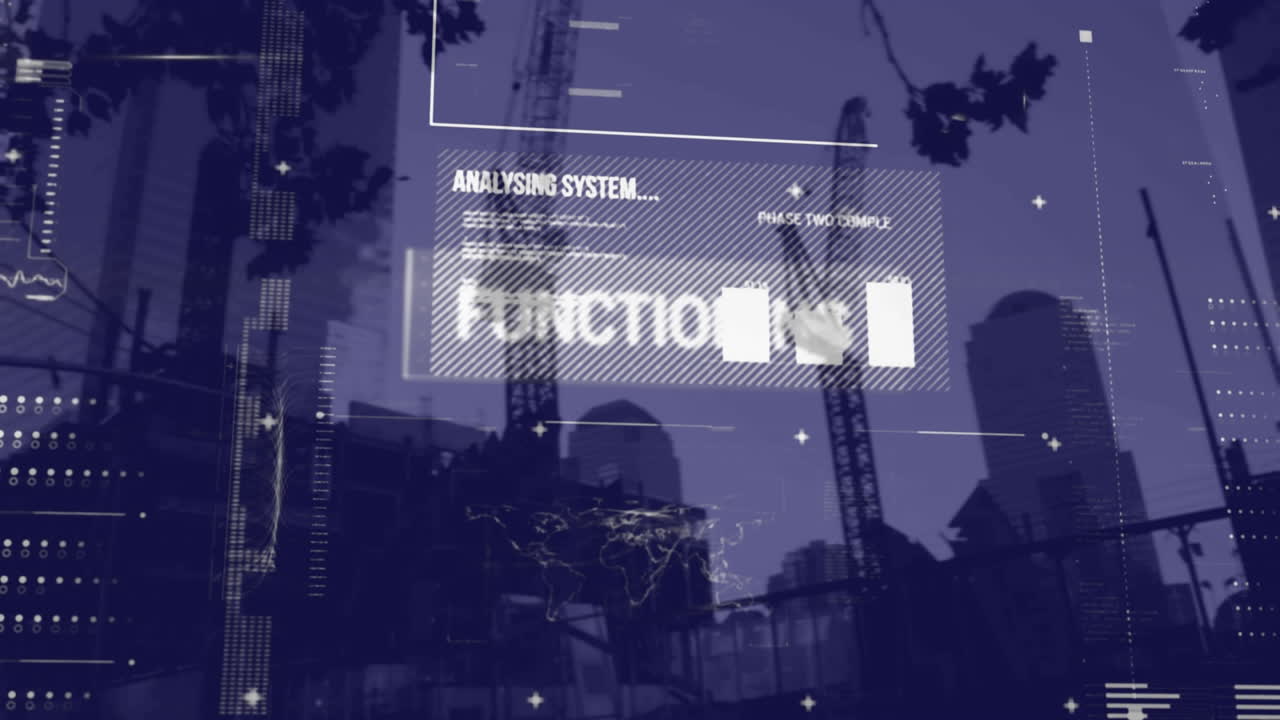 interfaccia digitale con elaborazione dei dati contro il cantiere in sottofondo