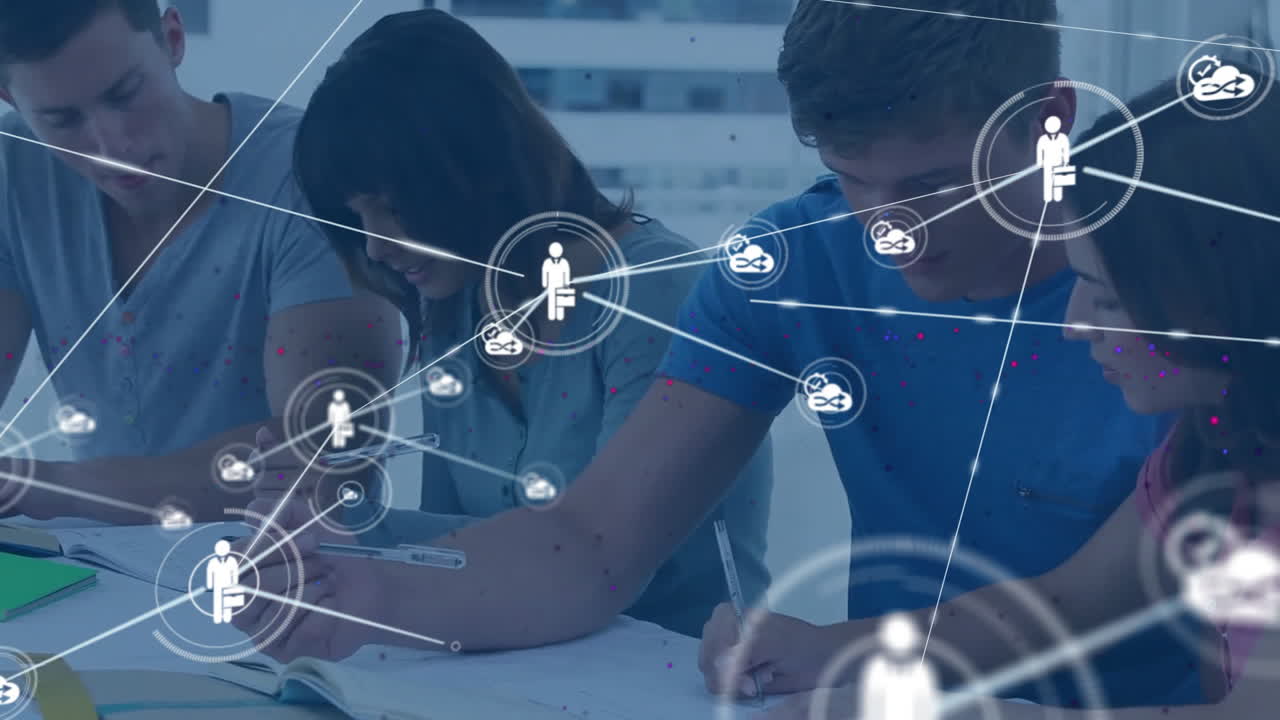 네트워크 연결 및 데이터 공유 - 함께 공부하는 학생에 대한 애니메이션