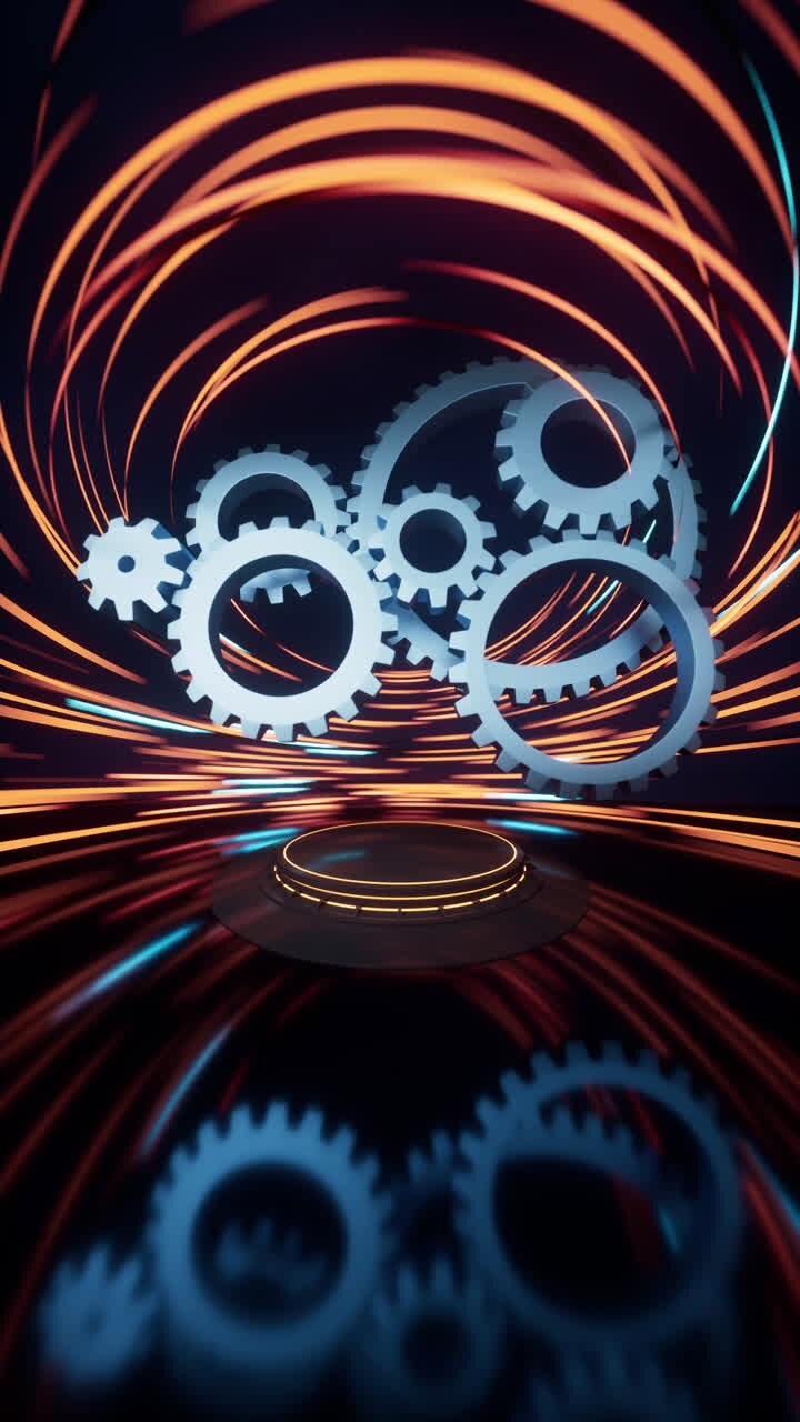 Mechanical gears belt with spin lines effect background, 3d rendering.