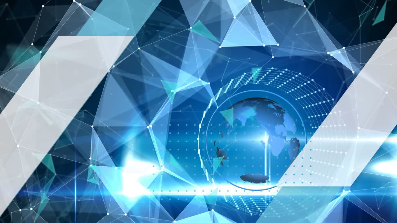 파란색 배경에 연결된 네트워크 위에서 회전하는 지구
