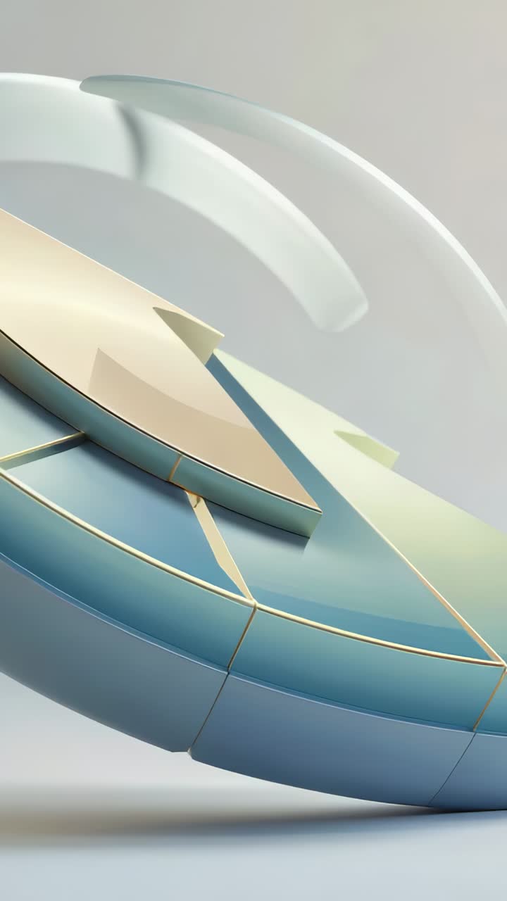 Vertical video: Initiating ring sculpture rotating to reveal inner panels, pastel hues in 3D scene
