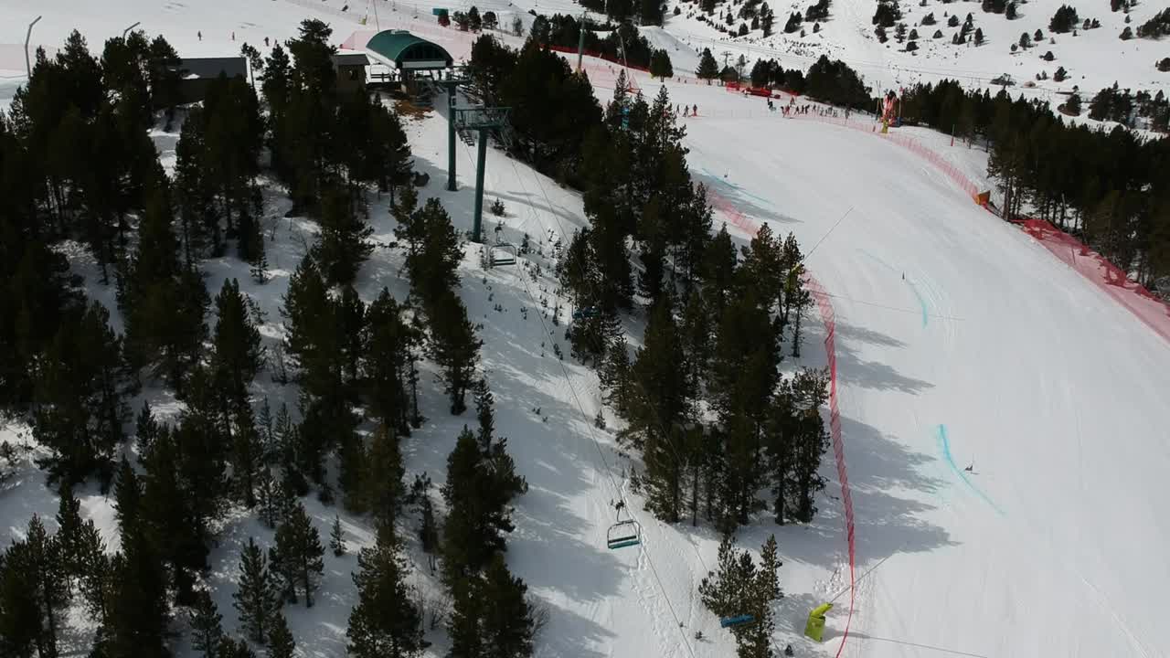 Ilmakuvia hiihtokeskuksista, erilaisista maisemista ja ihmisistä Andorrassa korona-aikana.