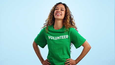 Woman,-volunteer-tshirt-and-portrait