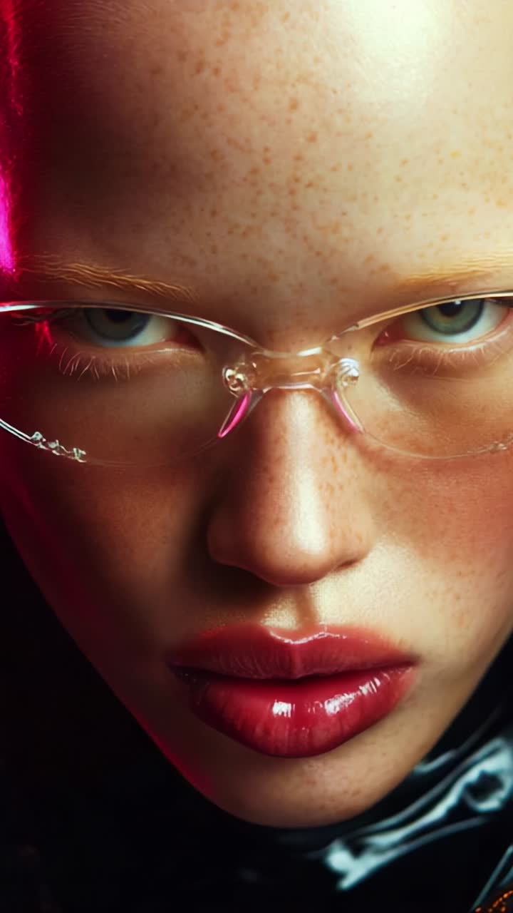 An Intimate Close-Up of a Unique Fashion Model Showcasing Striking Beauty and Expressive Features Through Enhanced Colors and Textures