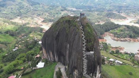 la piedra del penol in guatape medellin colombia in summer drone shot up close