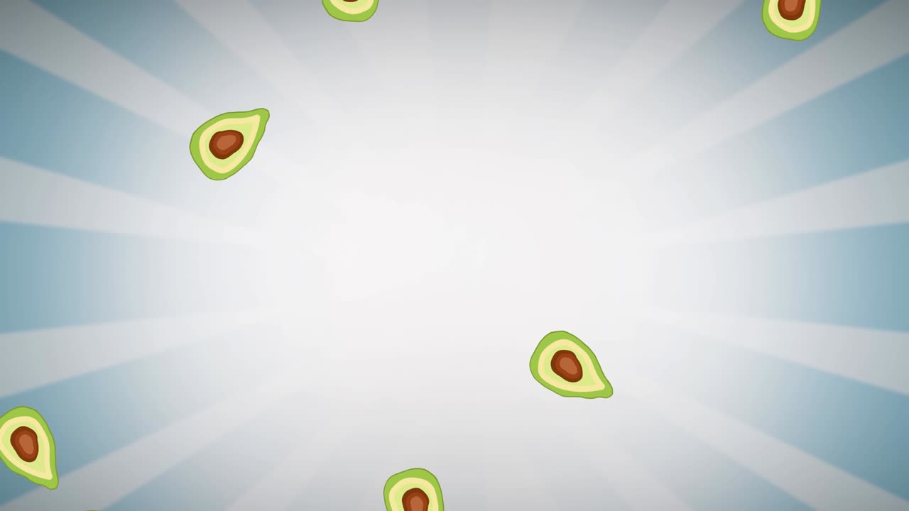 animación de aguacates moviéndose sobre un fondo de rayas azules