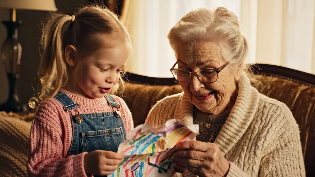 A heartwarming moment between a grandmother and her granddaughter, celebrating family love and happiness