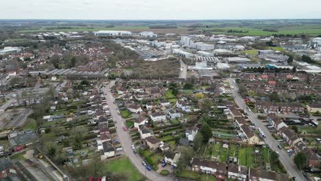 Industrial-estate-Haverhill-Suffolk-UK-Drone,-Aerial,-4K-footage