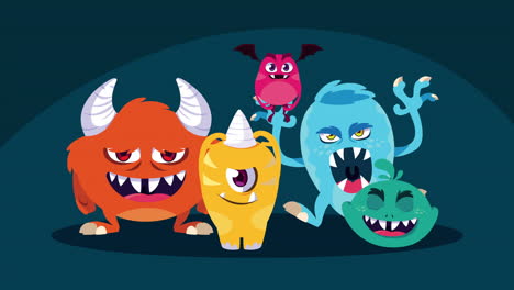 group of cute halloween monsters