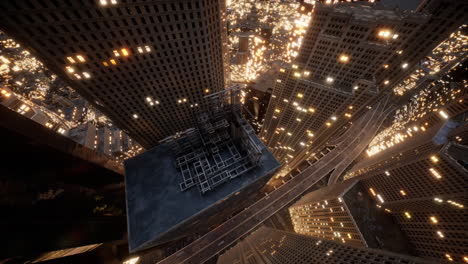 Aerial-view-of-glowing-high-rise-buildings