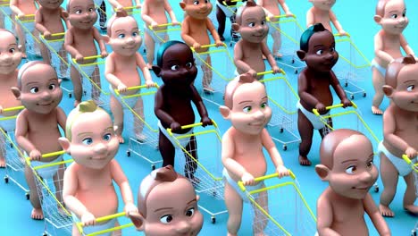 4k fun cartoon animation of a babies shopping