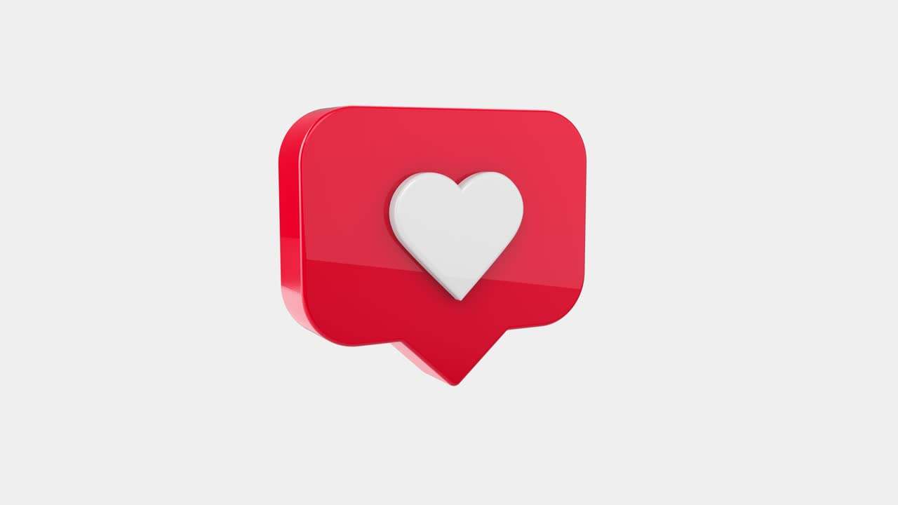 Instagram Red Icon Heart Like Notification on a white background with alpha matte, Green Screen. Social media likes. 4K 3D Rendering Animation