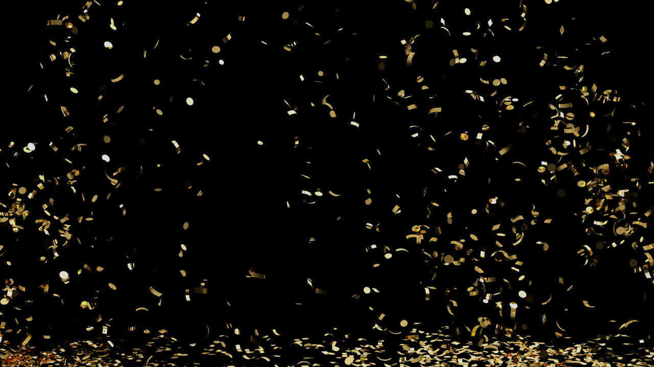 una fuente de confeti dorado cayendo en el suelo con el canal alfa