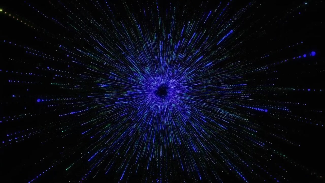 Abstract Blue Light Particles Radiating From Center