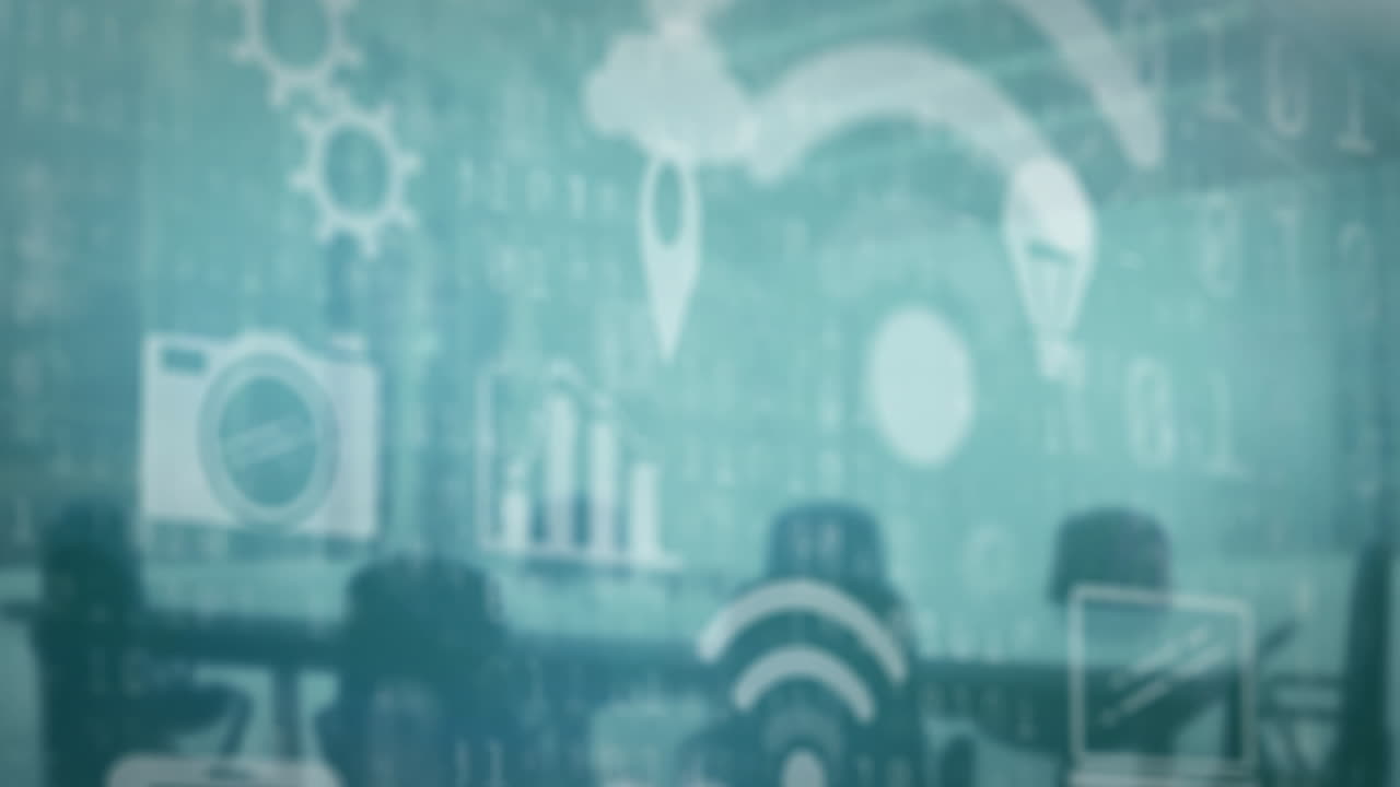 iconos digitales, incluida la ubicación y la animación en la nube en el entorno de la oficina