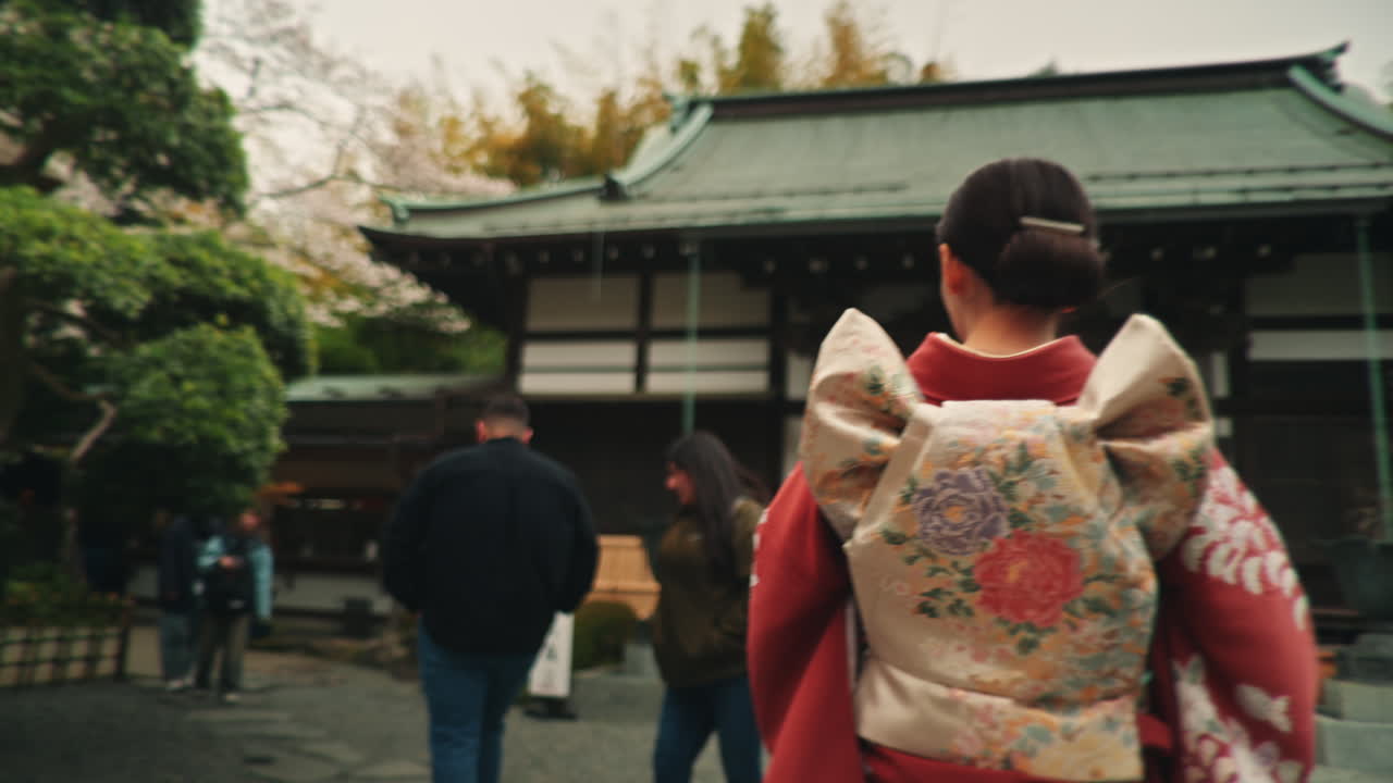 Woman in Kimono at Japanese Temple