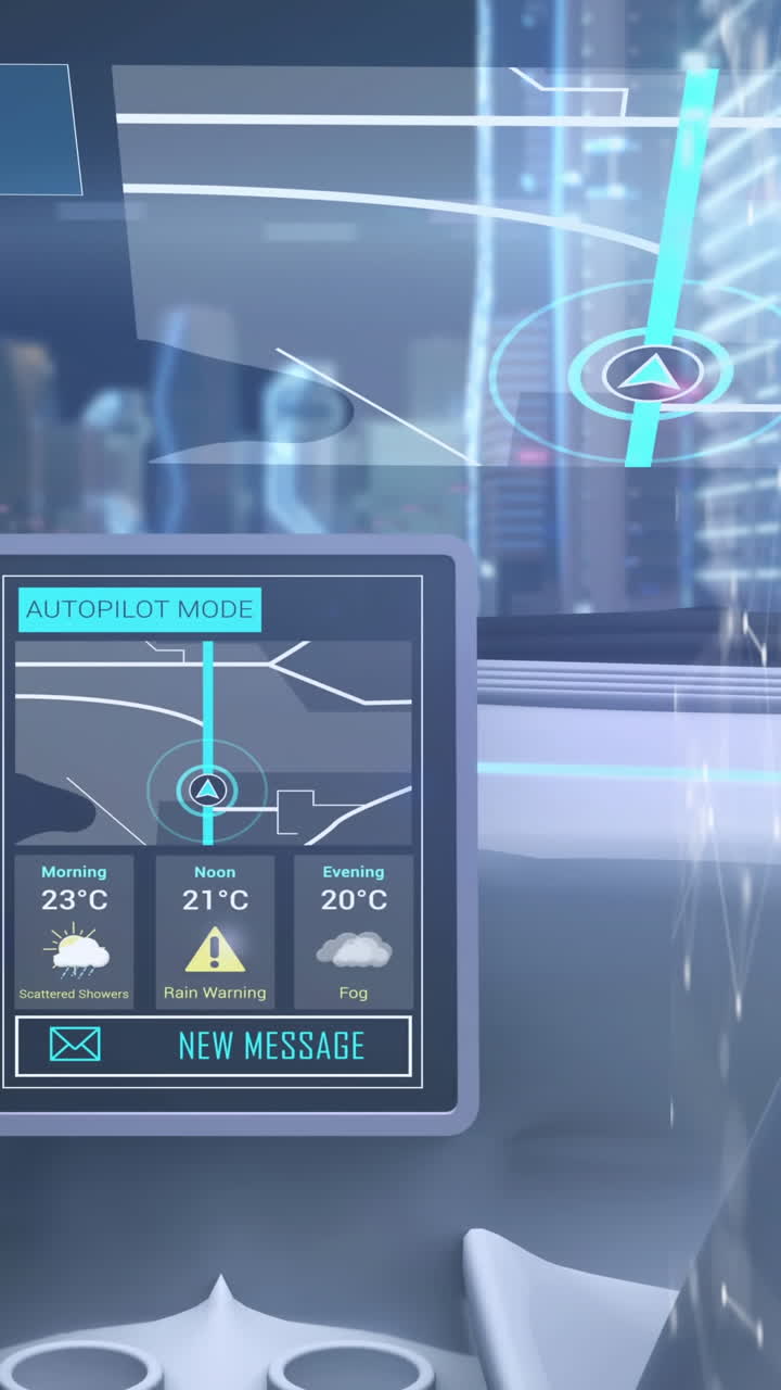 Animazione di elaborazione dati sul cruscotto di un'auto a guida autonoma