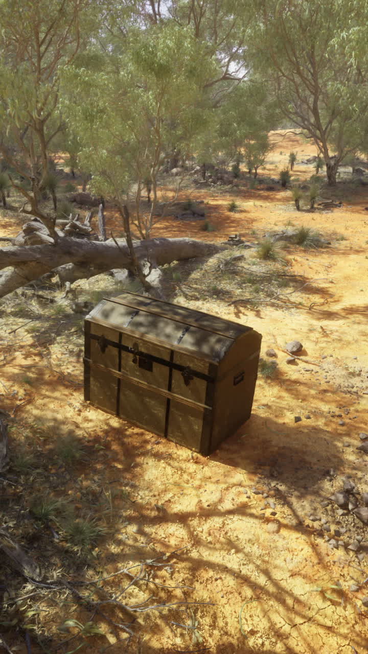 Mysterious treasure chest hidden in a vibrant australian outback landscape