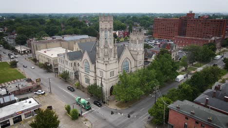 Sumérgete-En-El-Encanto-Cautivador-Del-Centro-De-Louisville-Mientras-Exploras-La-Intrincada-Arquitectura-Antigua-Del-Exterior-De-Una-Iglesia-Histórica.