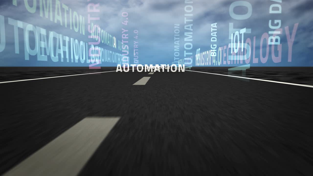 Speed flight Industry 4.0 text on road loop