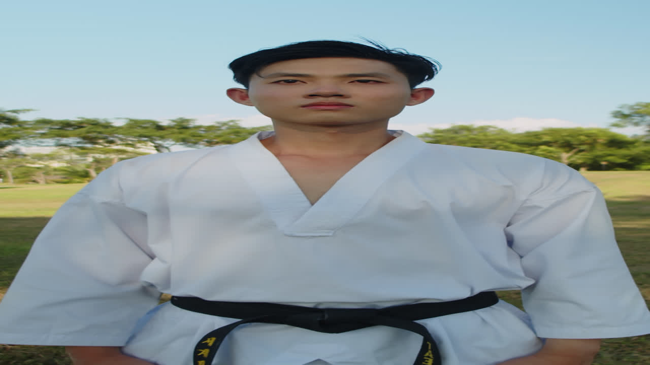 Asian Sportsman Practicing Taekwondo Jab Punches