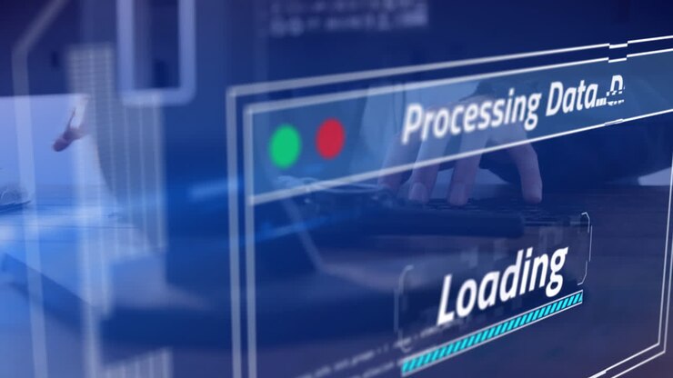 Animation of data processing over businessman in office