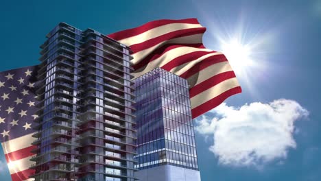 animación digital de la bandera estadounidense balanceándose en el viento contra la brillante luz del sol 4k