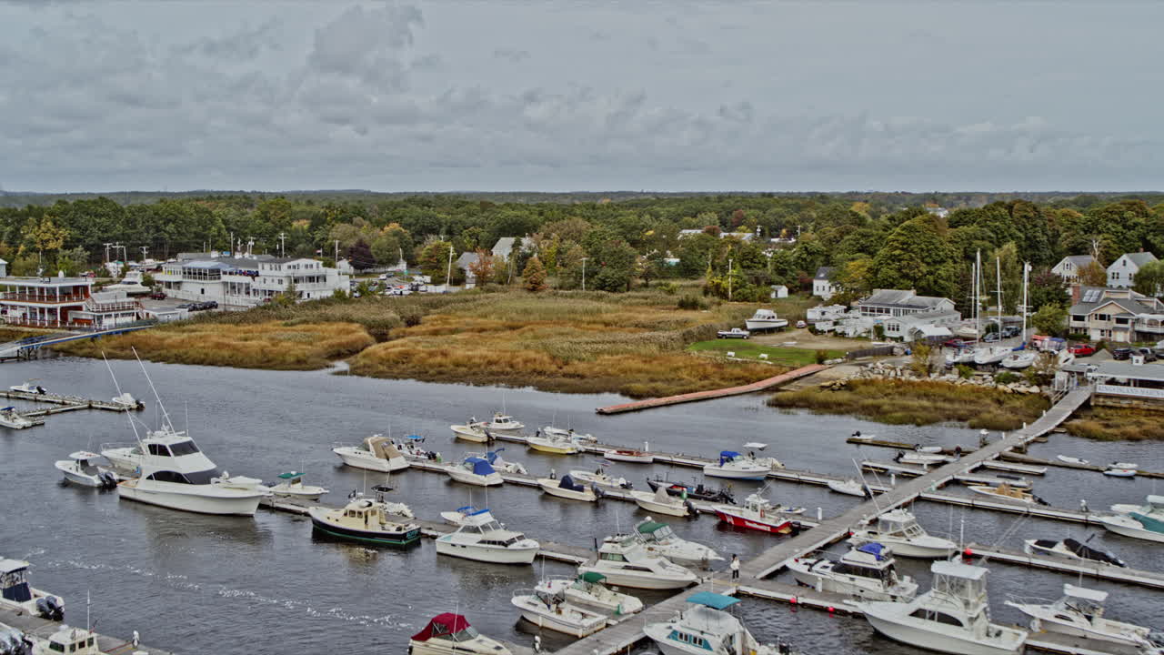Newburyport Massachusetts Aerial v7 low level drone flyover merrimack river capturing boats and yachts docked at salisbury beach town marina - Shot with Inspire 2, X7 camera - October 2021