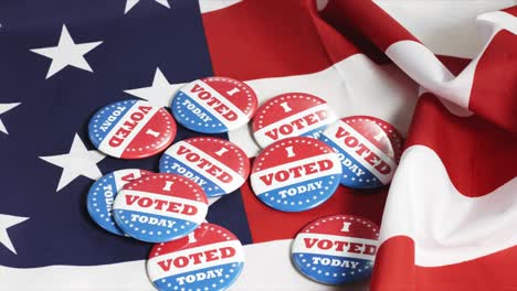 buttons of i voted today on us flag