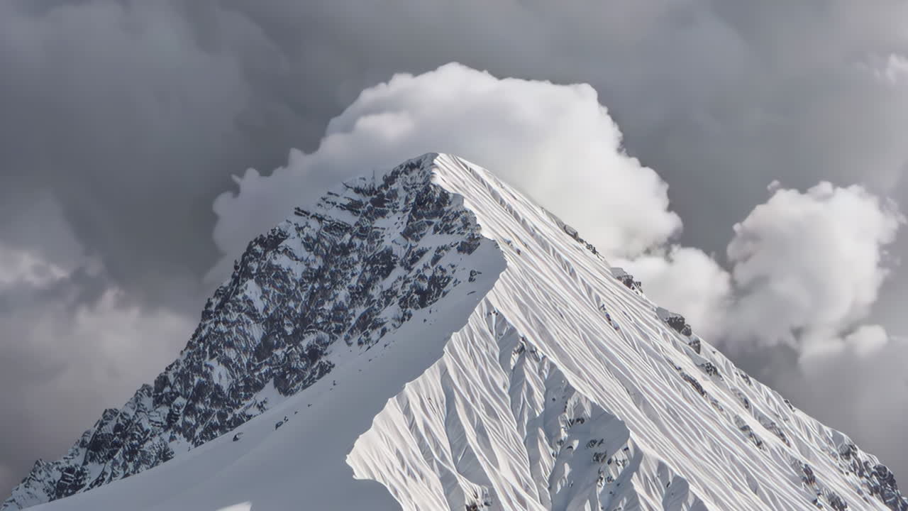 Snow-capped Mountain Peak in Dramatic Weather