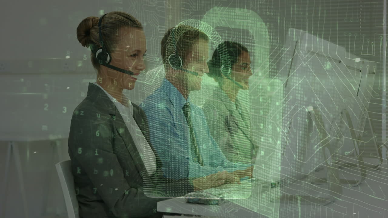 animación de bloqueo de seguridad y procesamiento de datos sobre personas de negocios.