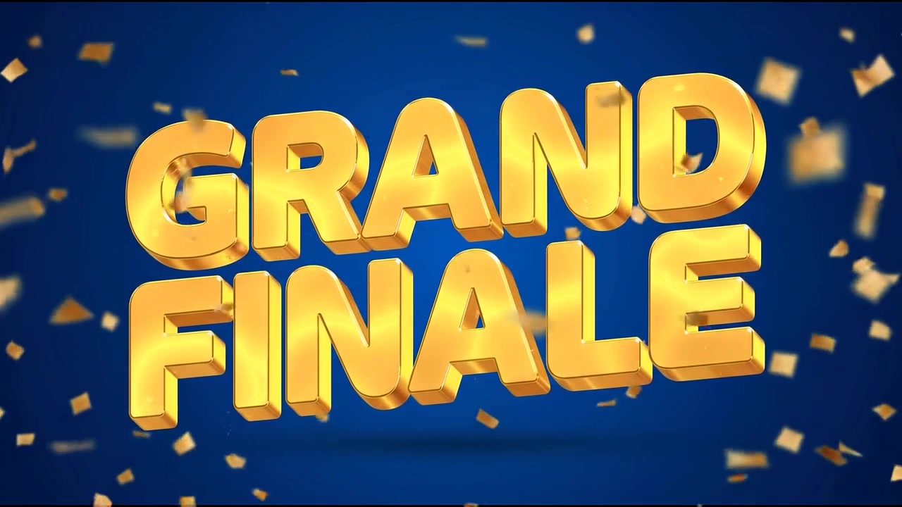Animazione di testo dorato Gran Finale con coriandoli che cadono