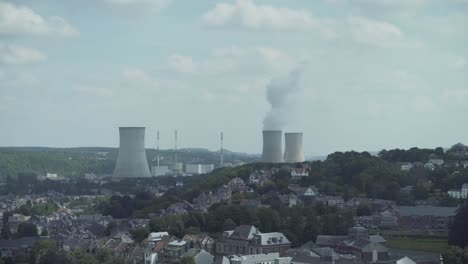 View-on-nuclear-power-plant-Tihange,-Huy,-Belgium,-Ardennes,-Europe,-4K,-25fps