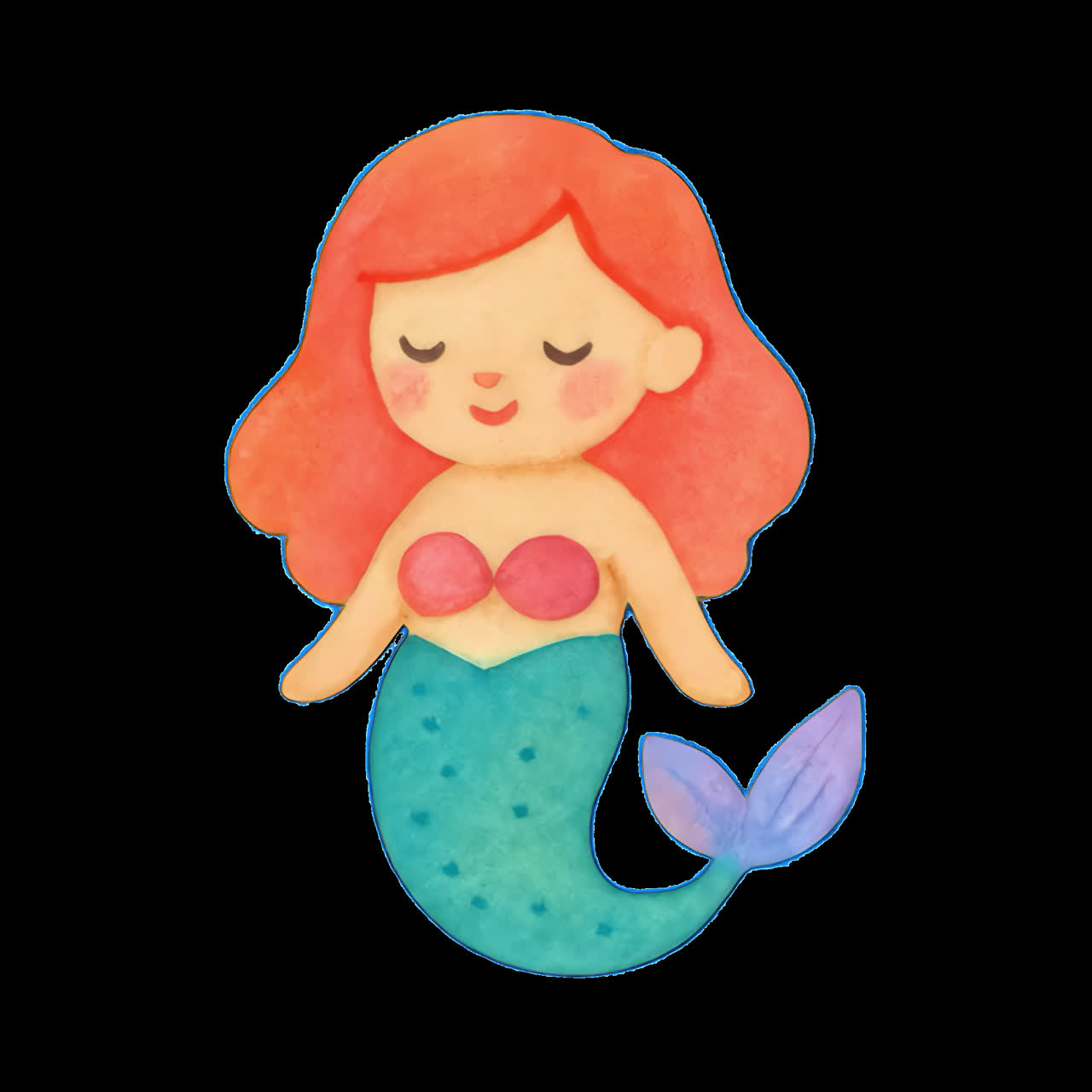 Simpatica animazione di un'illustrazione di una sirena in stile cartone animato isolata, video 4K trasparente, canale alfa