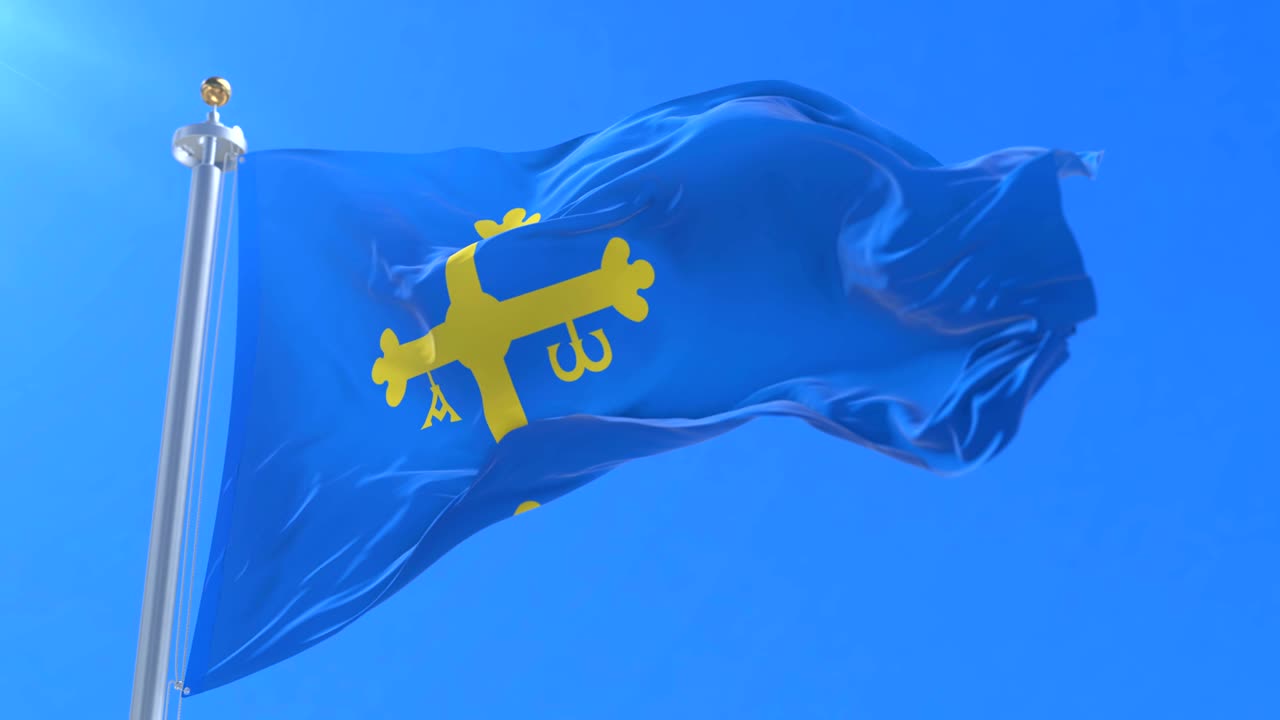 bandera de asturias ondeando con el viento, bucle