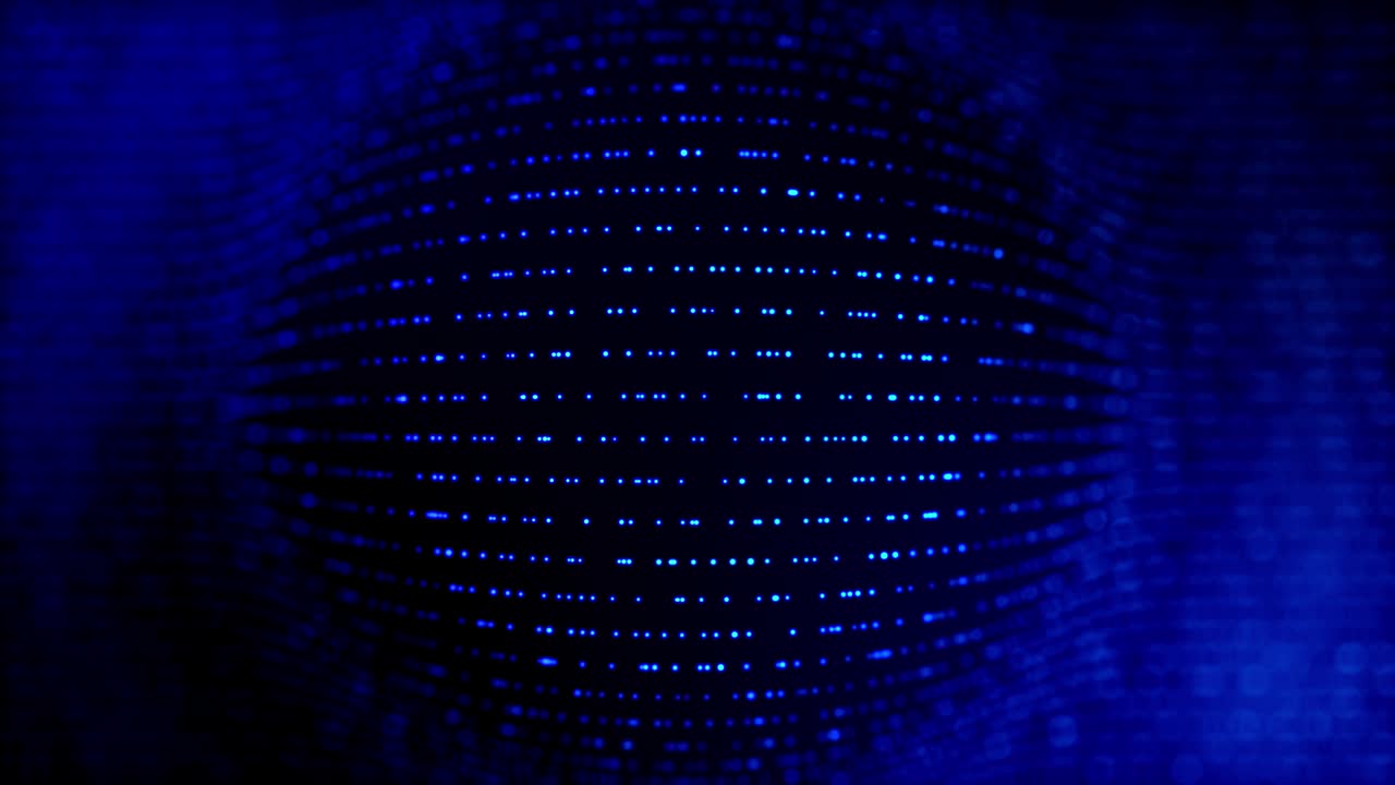 4k seamless looped science-fiction blue background with radial structures, particles oscillate and move smoothly, like element of information graphics on sci-fi panel HUD. 1