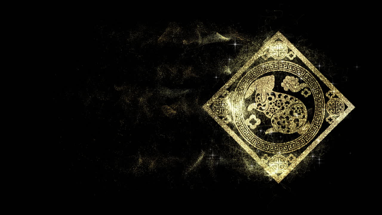 zodiaco chino año del conejo 2023 bucle de signo astrológico partículas de oro brillantes simbolizan fortuna y prosperidad