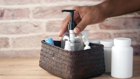 personal care items and medical supplies in a basket