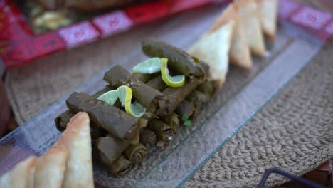 view of a egyptian lunch, close up shot, high angle shot