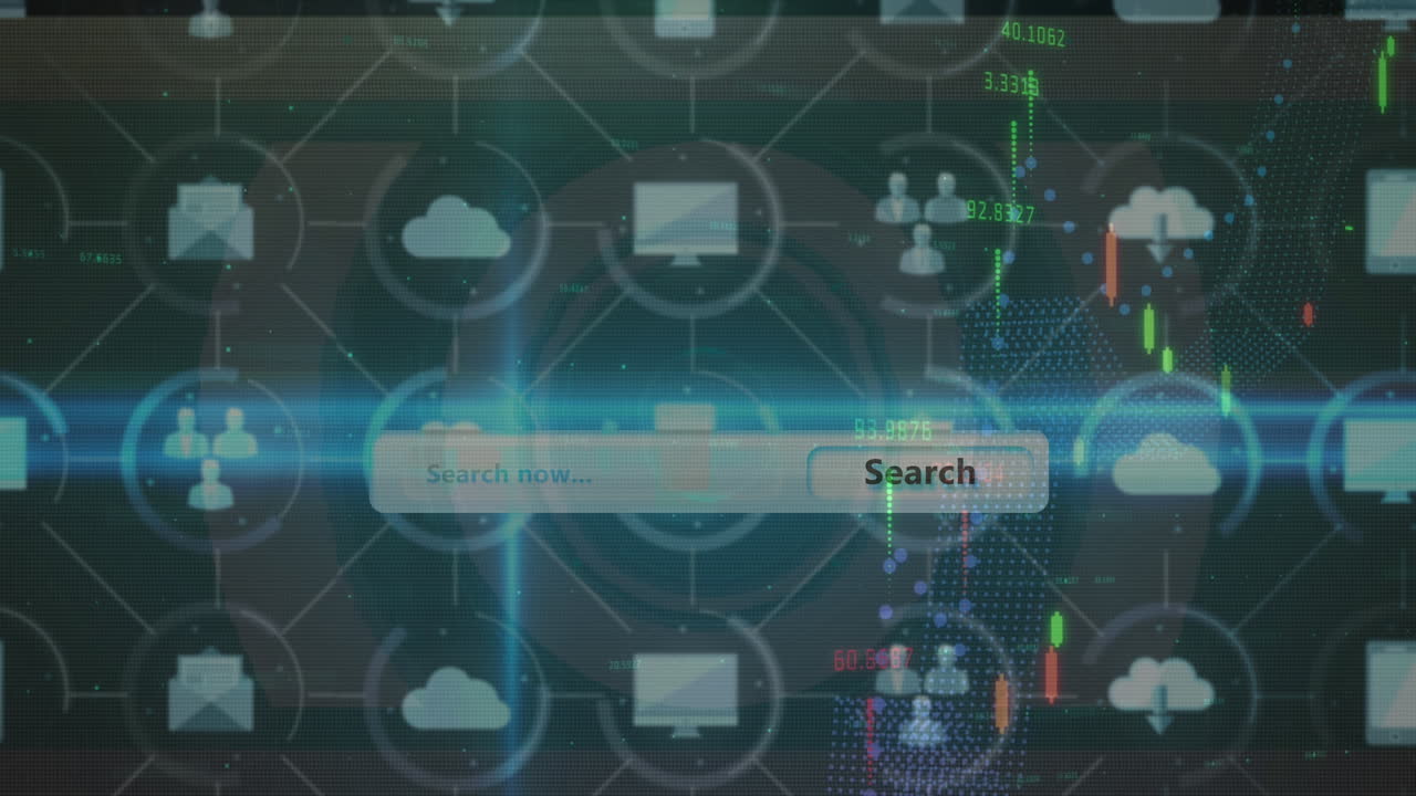 아이콘과 데이터 처리로 연결 네트워크의 애니메이션