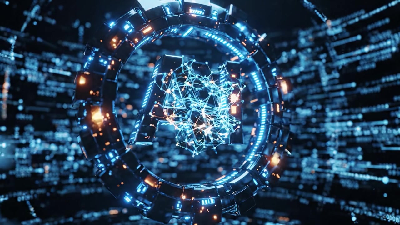 Engagerande visuell representation av artificiell intelligens genom futuristisk neon-grafik, som visar utvecklingen av digital uppkoppling och nätverkskomplexitet