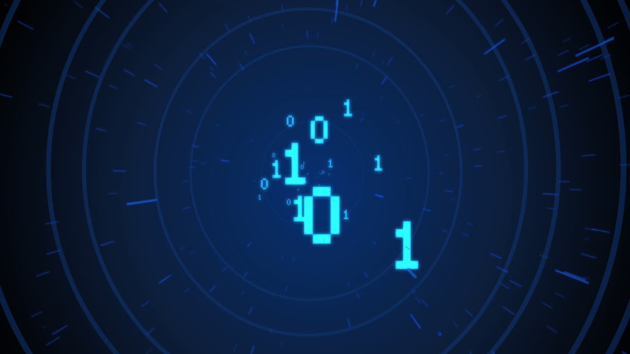 Animation of binary coding over circles on blue background
